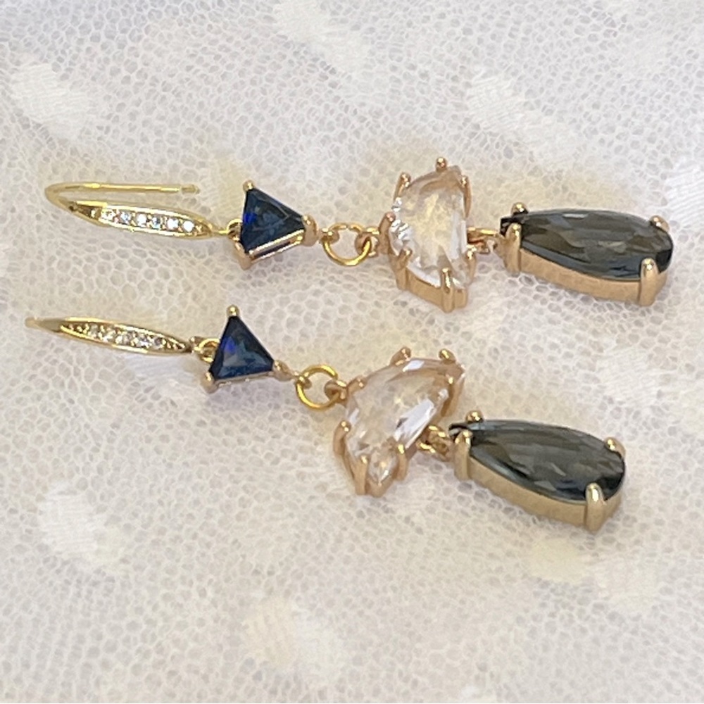 Navy Gold Glass Rhinestone Handmade Earrings